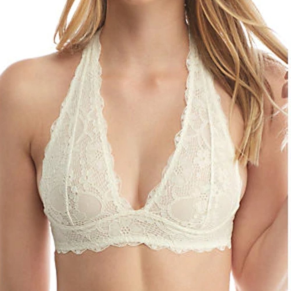 Free People Galloon Lace Halter Bralette Ivory
